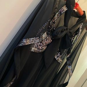 Vintage 1960s Black Sequin Ball Gown Long Dress Matching Cape ONE OWNER 10 EUC!
